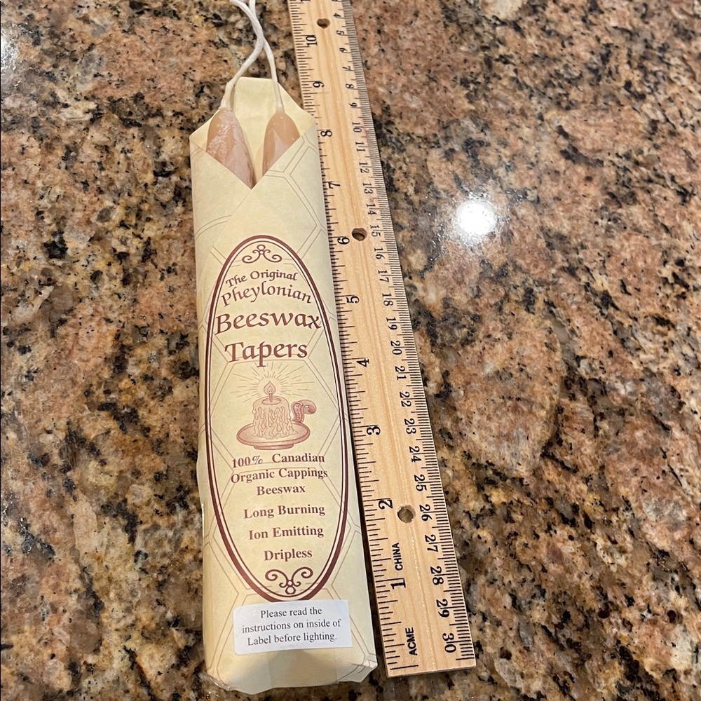 The Original Pheylonian Beeswax Tapers Candles - 2 in pkg 100% Made in Canada